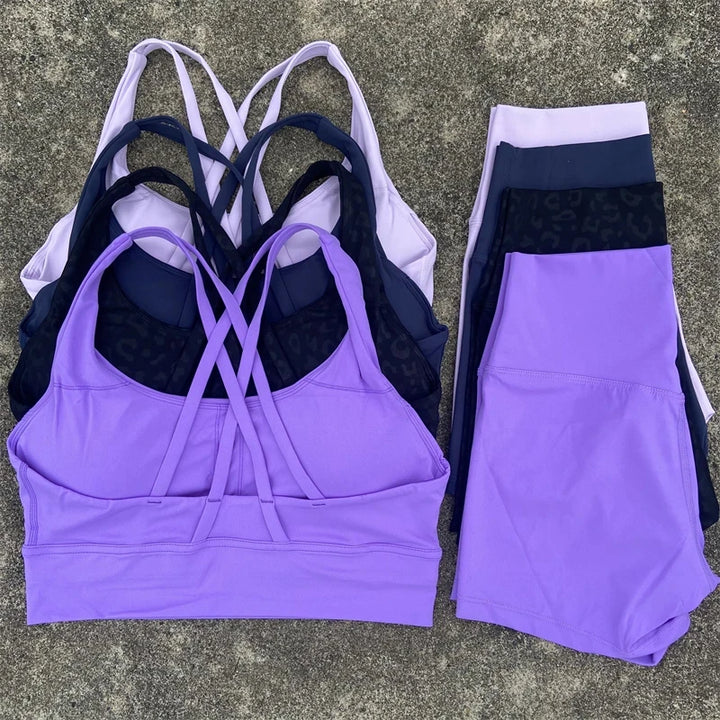 2-Piece Women’s Yoga Set – Cross-Back Sports Bra & High-Waist Shorts