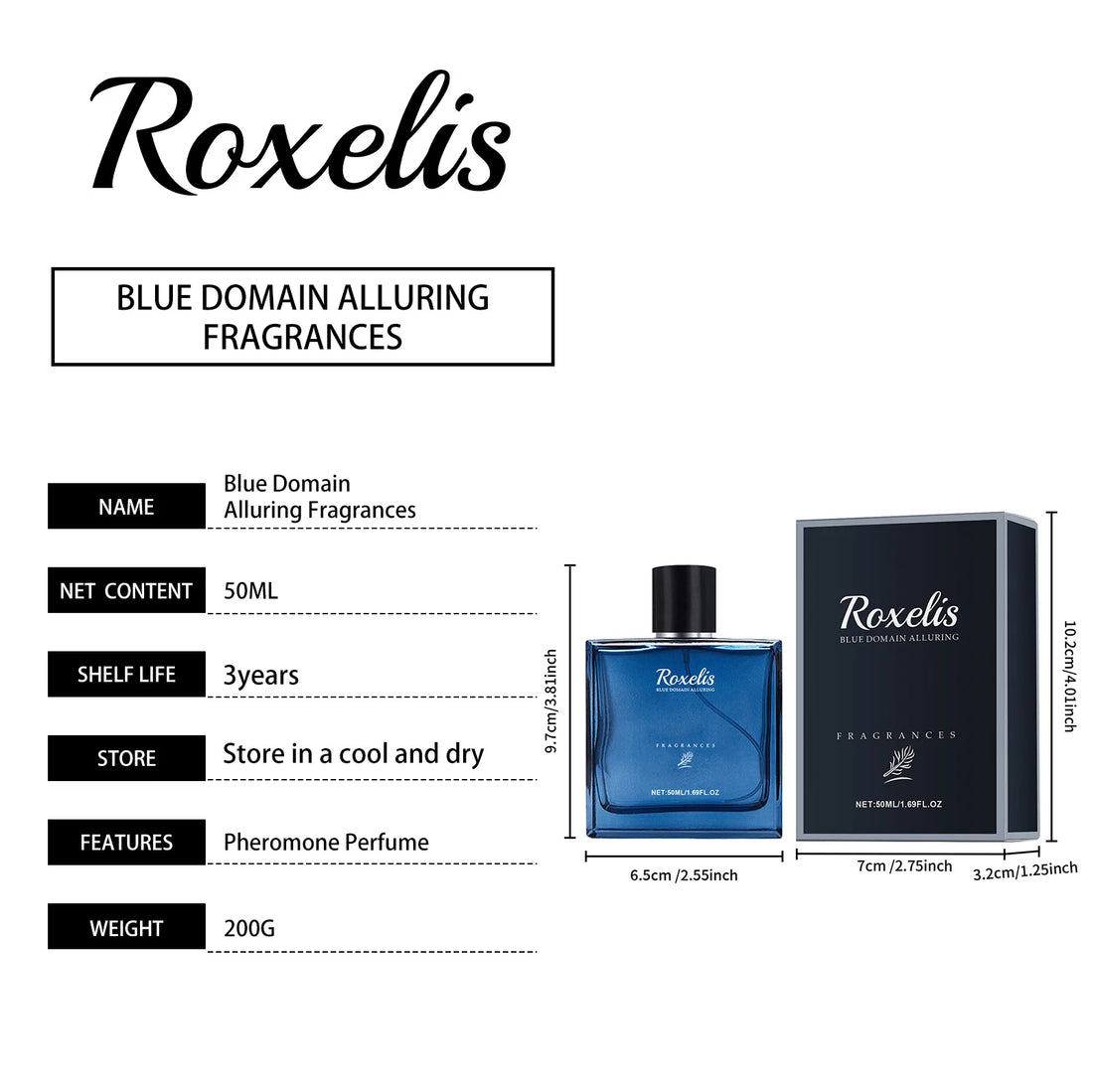 Roxelis Blue Domain Men’s Cologne – 50ml Long-Lasting Pheromone Perfume