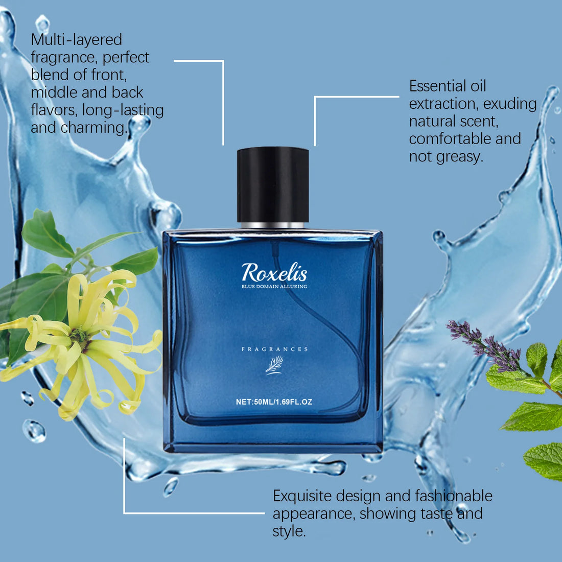 Roxelis Blue Domain Men’s Cologne – 50ml Long-Lasting Pheromone Perfume