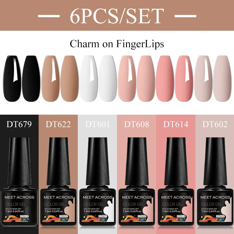 MEET ACROSS 6-Piece Gel Nail Polish Set – Nude & Brown Semi-Permanent Colors (7.3ml)