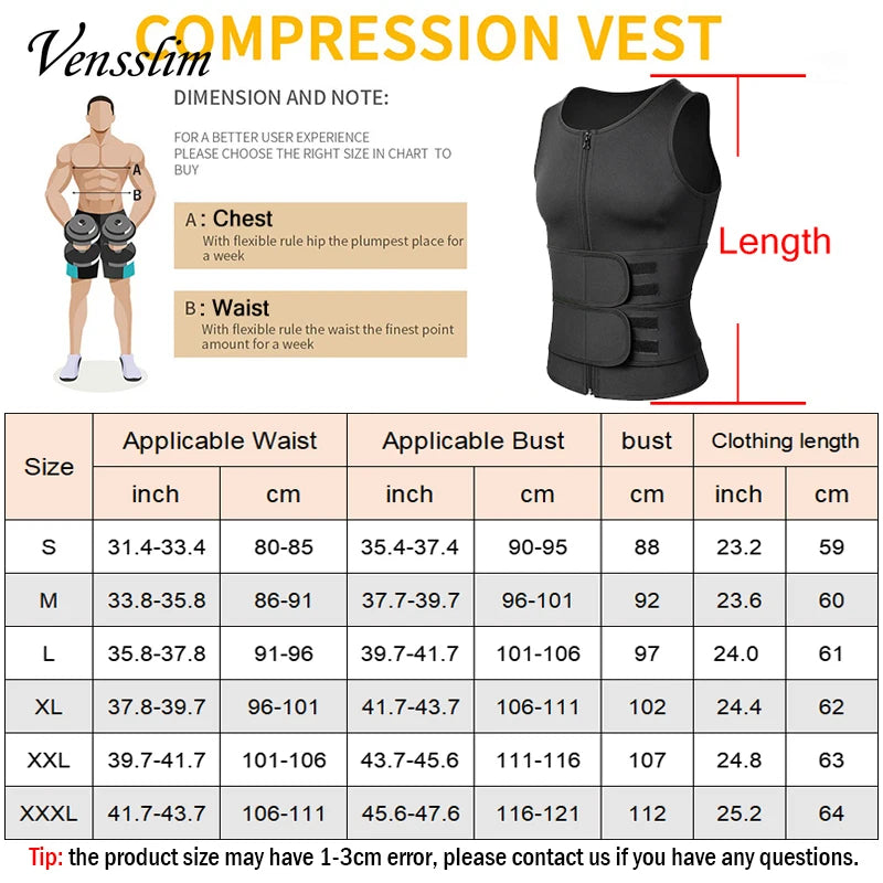 Vensslim Men’s Waist Trainer Vest – Slimming Compression Shapewear Shirt