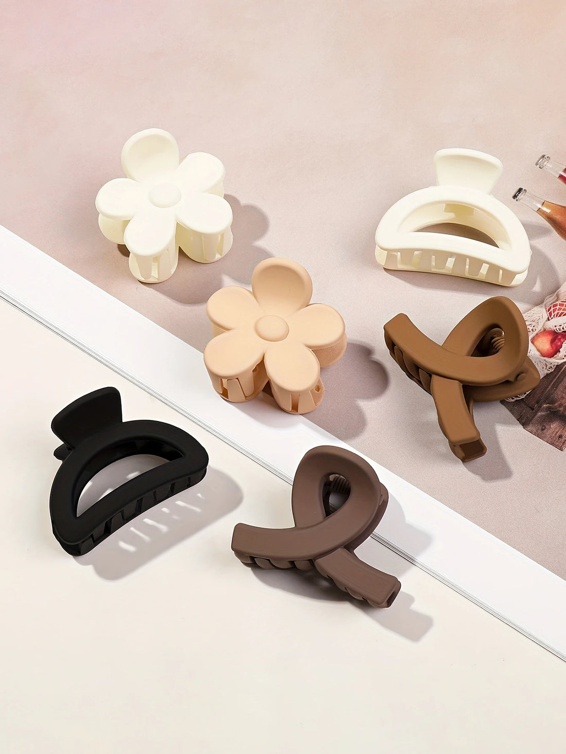 5-Piece Matte Flower Hair Claw Clips – Small Barrettes for Thin Hair