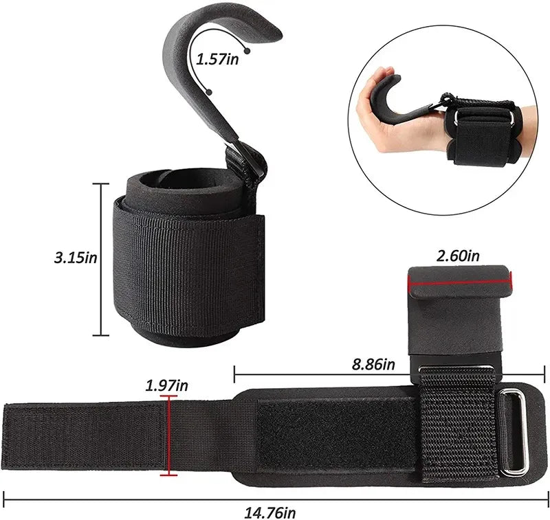 Weight Lifting Hook Grips with Wrist Wraps – Powerlifting & Pull-Up Support Straps