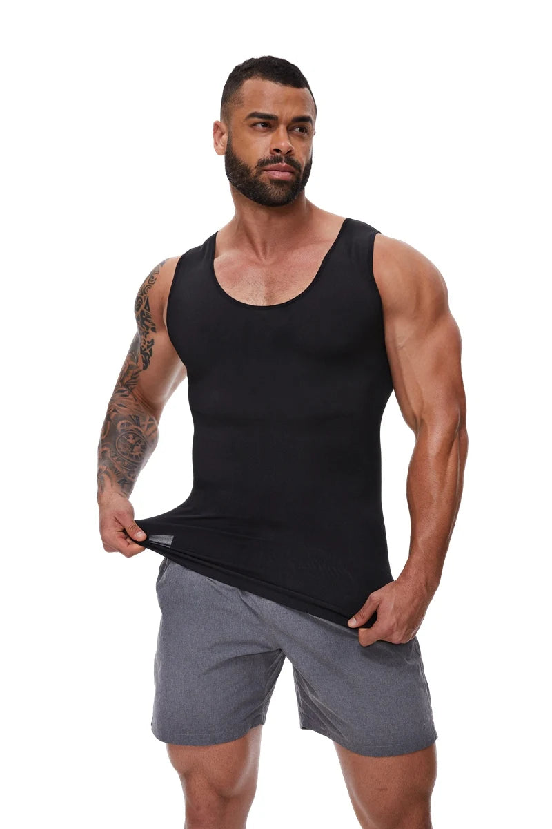 Men’s Compression Shirt – Tummy Control Slimming Vest for Workout & Waist Training