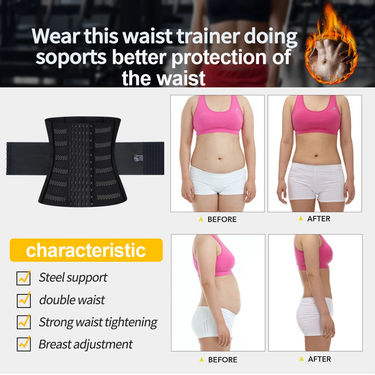 Women’s Waist Trainer Belt – Double Compression Tummy Control