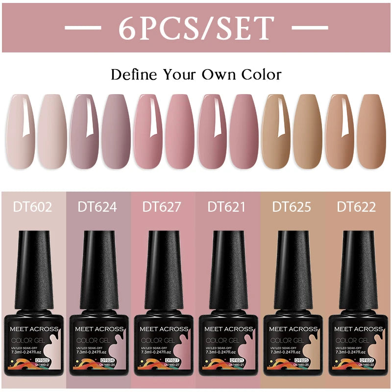 MEET ACROSS 6-Piece Gel Nail Polish Set – Nude & Brown Semi-Permanent Colors (7.3ml)