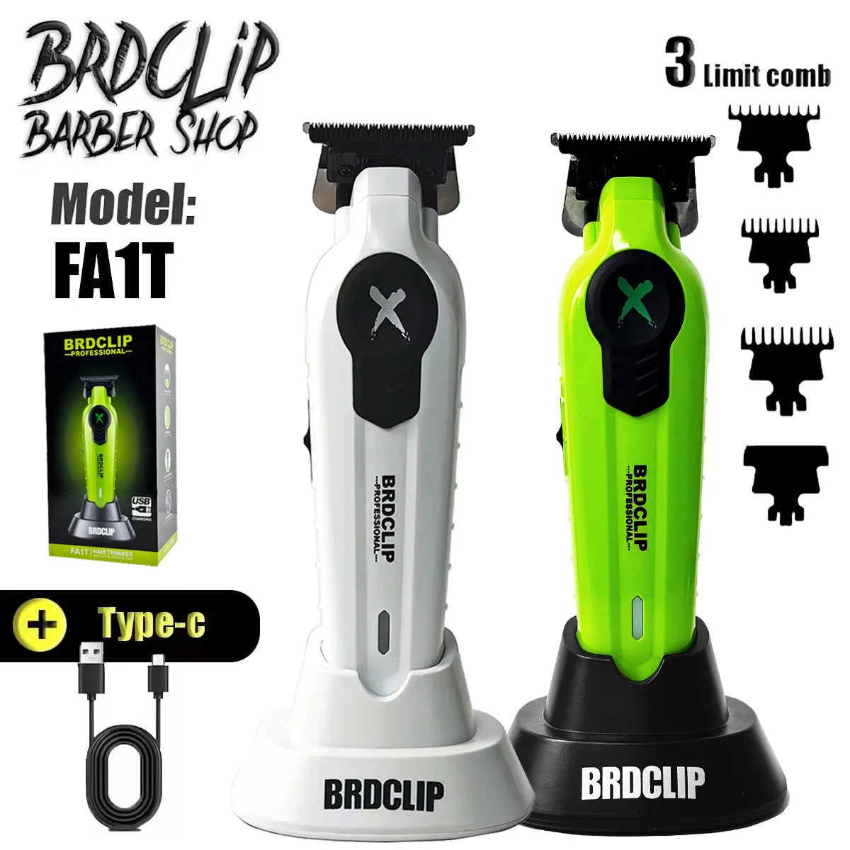 BRDCLIP FA1T Pro Hair Trimmer – Gradient Clipper with Charging Stand