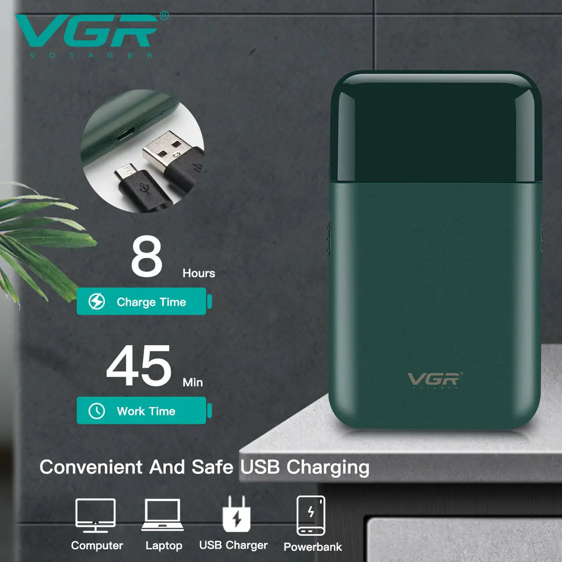 VGR 390 Mini Cordless Beard Trimmer – Rechargeable Electric Shaver for Men