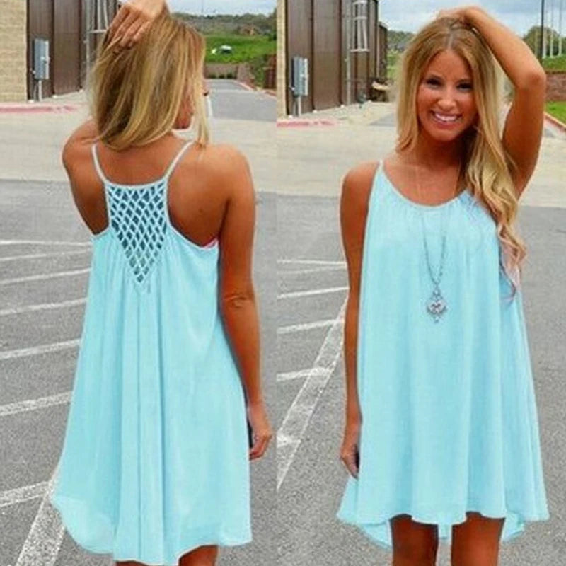 Women’s Casual Summer Mini Dress – Sleeveless Spaghetti Strap Bodycon