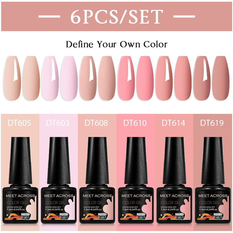 MEET ACROSS 6-Piece Gel Nail Polish Set – Nude & Brown Semi-Permanent Colors (7.3ml)