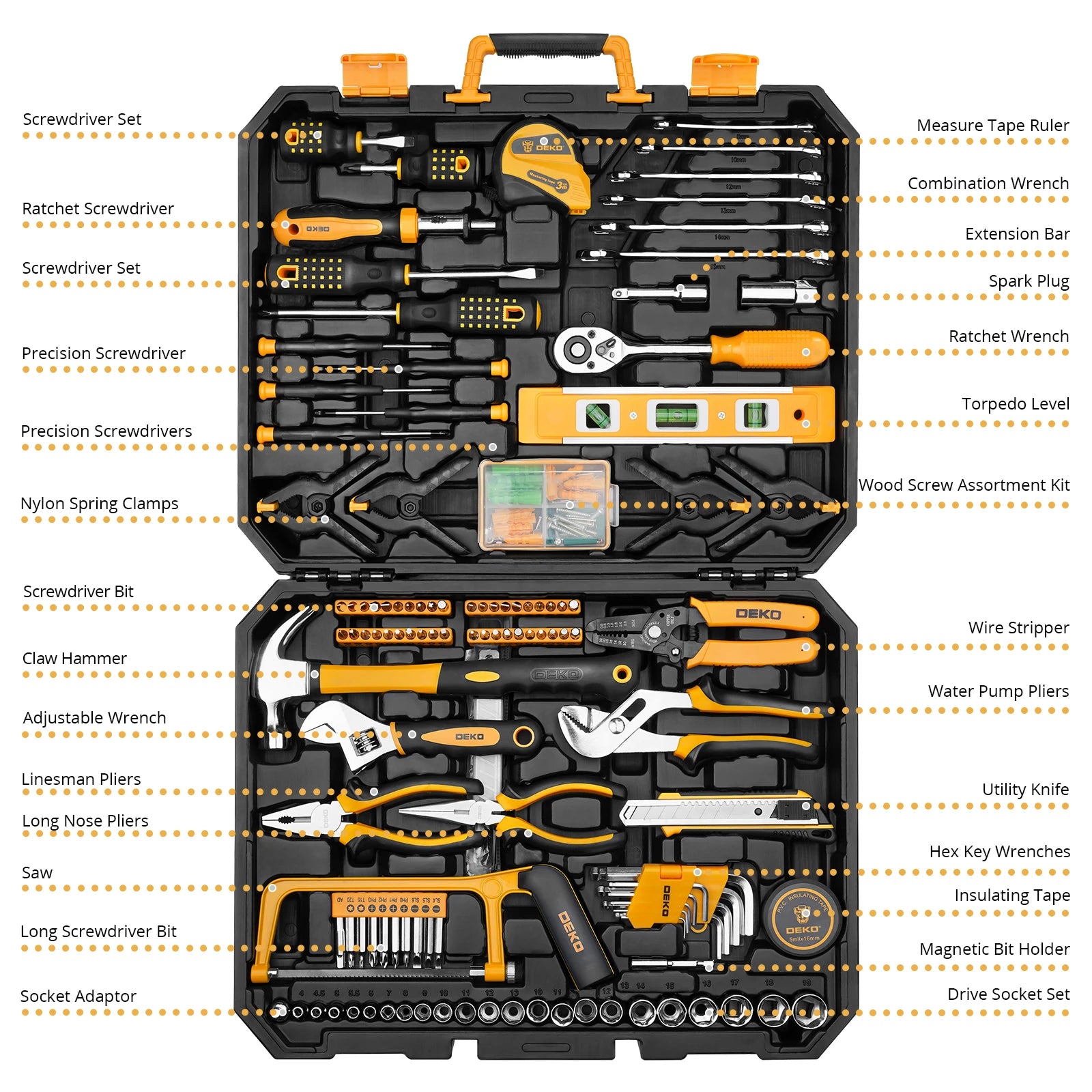 DEKO 228-Piece Auto Repair Tool Set – Socket Wrench Kit with Toolbox