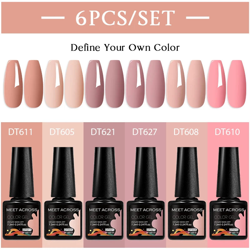 MEET ACROSS 6-Piece Gel Nail Polish Set – Nude & Brown Semi-Permanent Colors (7.3ml)