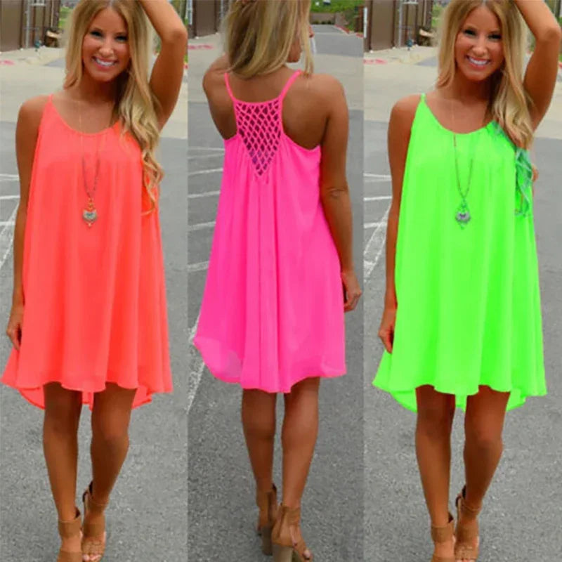 Women’s Casual Summer Mini Dress – Sleeveless Spaghetti Strap Bodycon