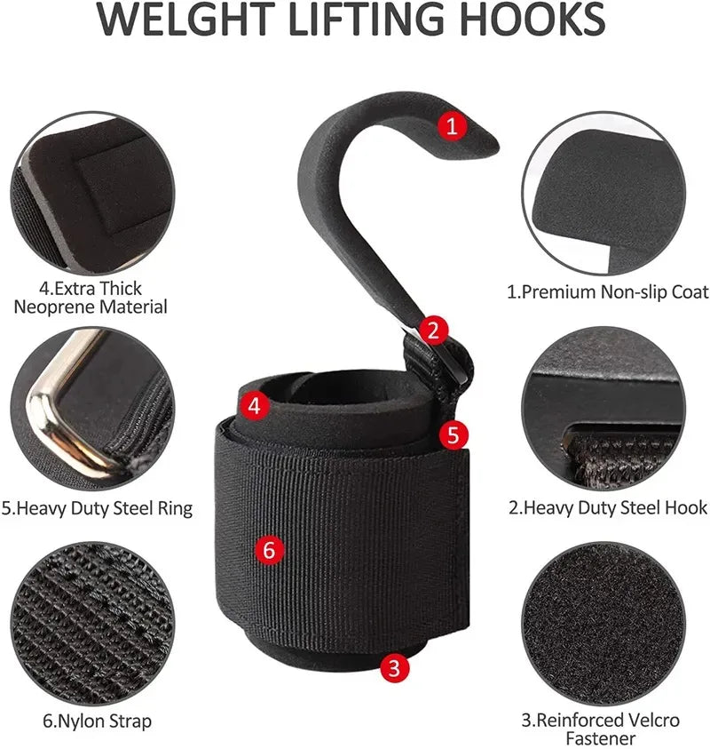 Weight Lifting Hook Grips with Wrist Wraps – Powerlifting & Pull-Up Support Straps