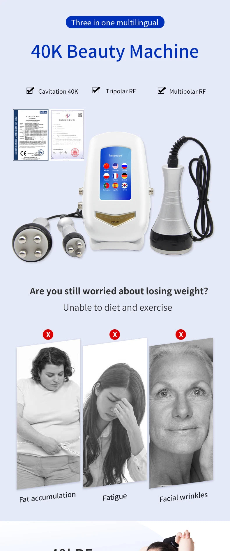 40K Ultrasonic Cavitation Machine – Body Slimming & RF Facial Massage Device