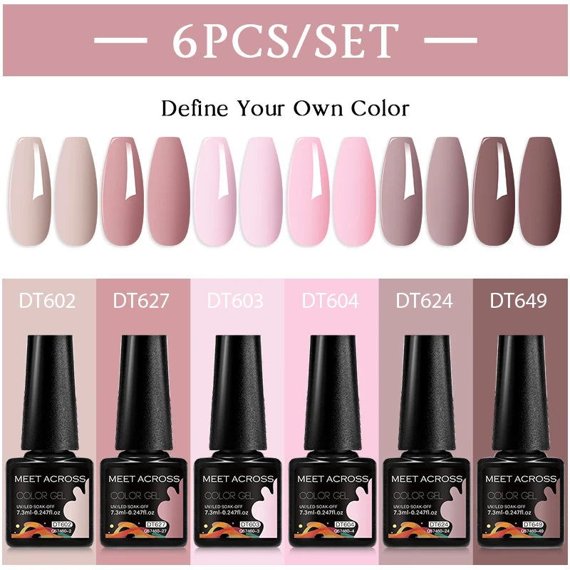 MEET ACROSS 6-Piece Gel Nail Polish Set – Nude & Brown Semi-Permanent Colors (7.3ml)
