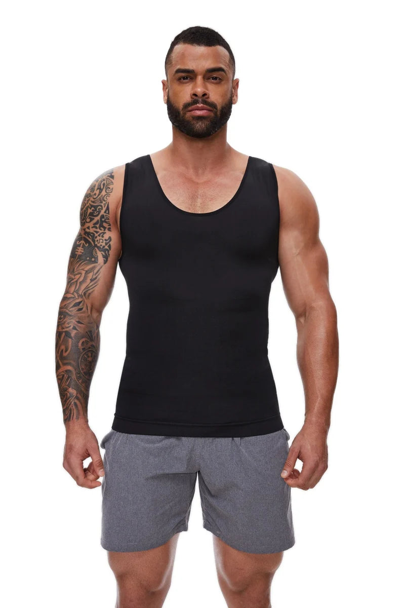 Men’s Compression Shirt – Tummy Control Slimming Vest for Workout & Waist Training