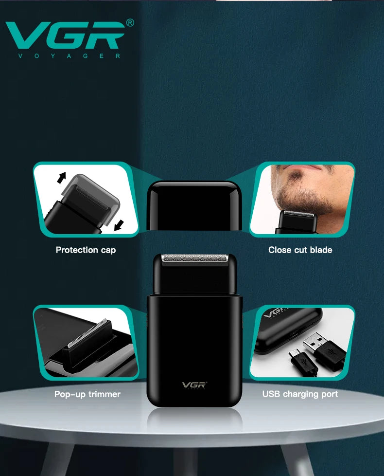 VGR 390 Mini Cordless Beard Trimmer – Rechargeable Electric Shaver for Men