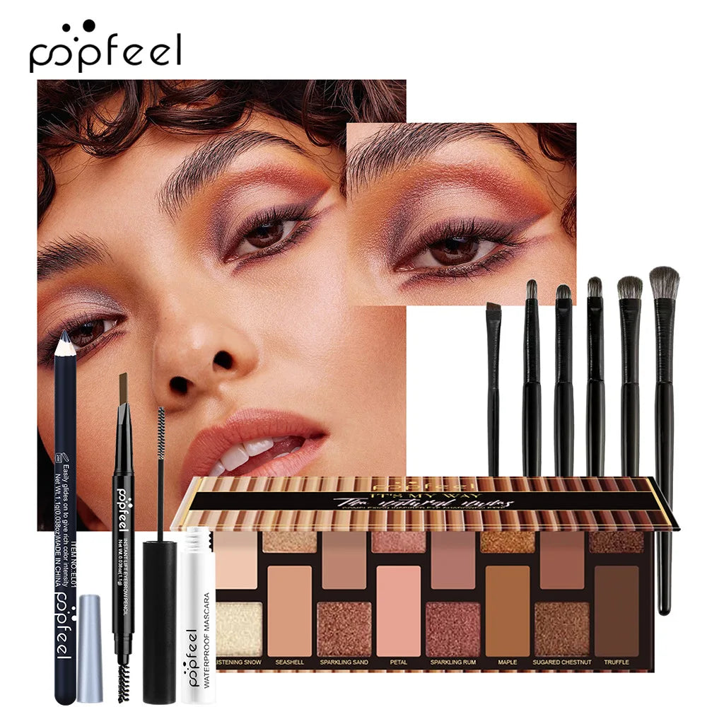 POPFEEL All-in-One Makeup Kit – Eyeshadow, Foundation, Lip Gloss, Brushes & More