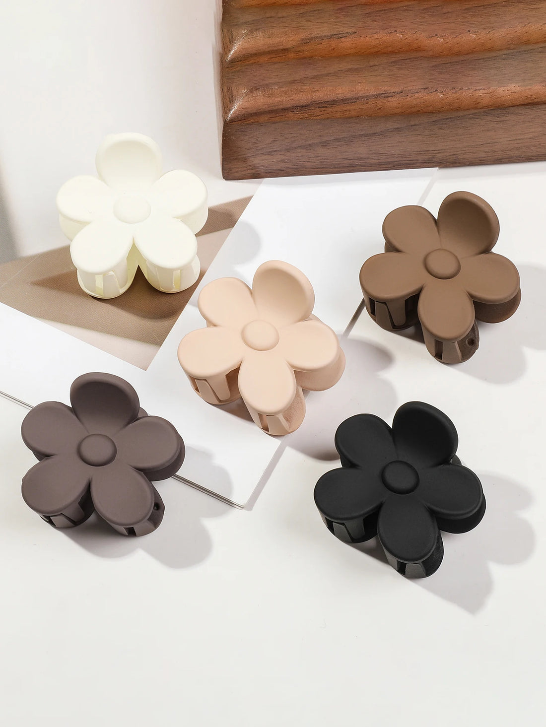 5-Piece Matte Flower Hair Claw Clips – Small Barrettes for Thin Hair