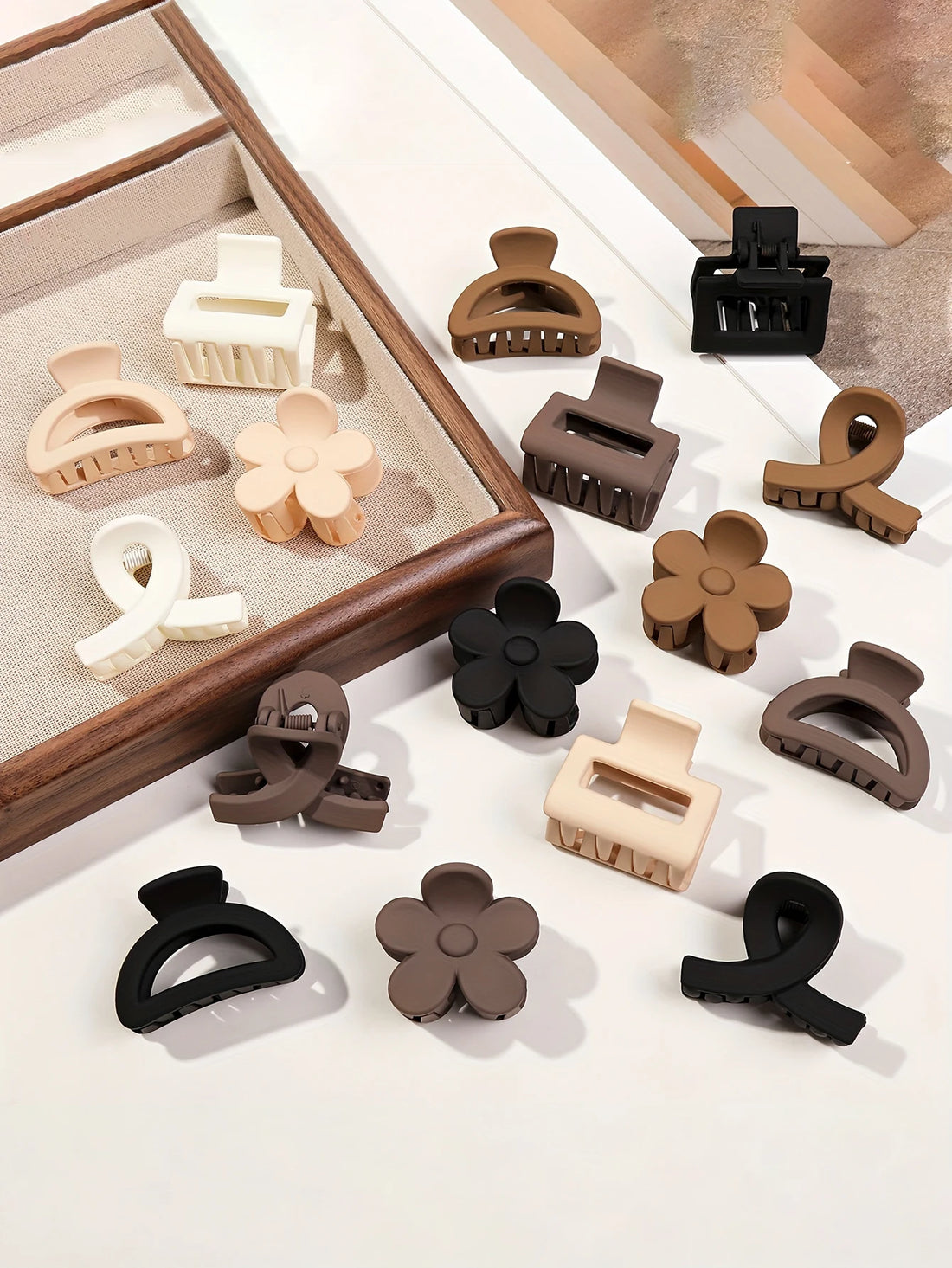 5-Piece Matte Flower Hair Claw Clips – Small Barrettes for Thin Hair