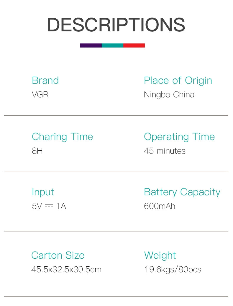 VGR 390 Mini Cordless Beard Trimmer – Rechargeable Electric Shaver for Men