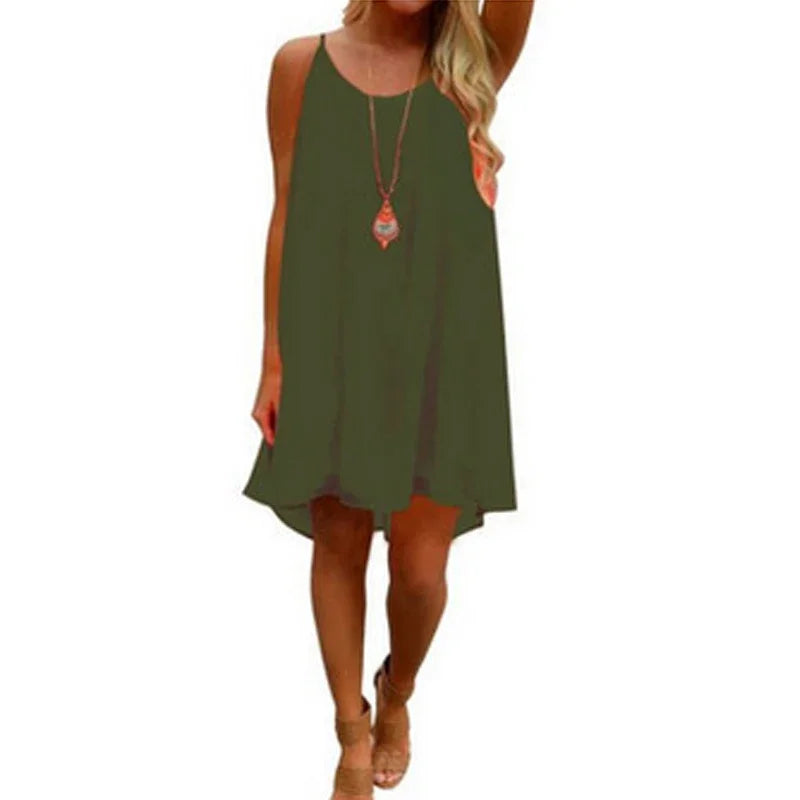 Women’s Casual Summer Mini Dress – Sleeveless Spaghetti Strap Bodycon
