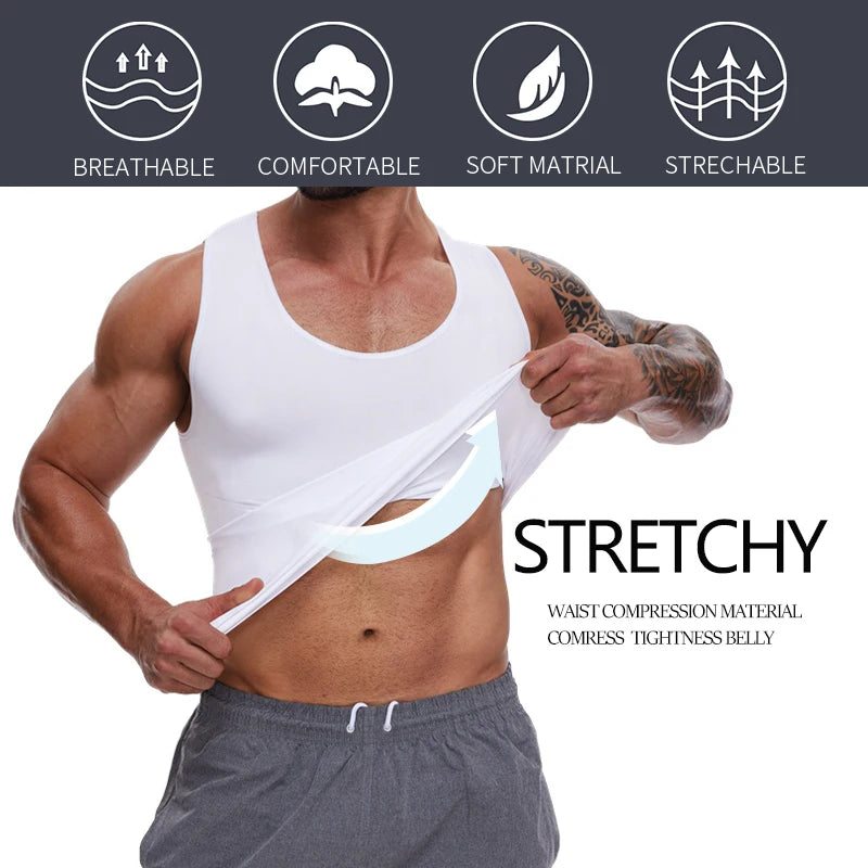 Men’s Compression Shirt – Tummy Control Slimming Vest for Workout & Waist Training