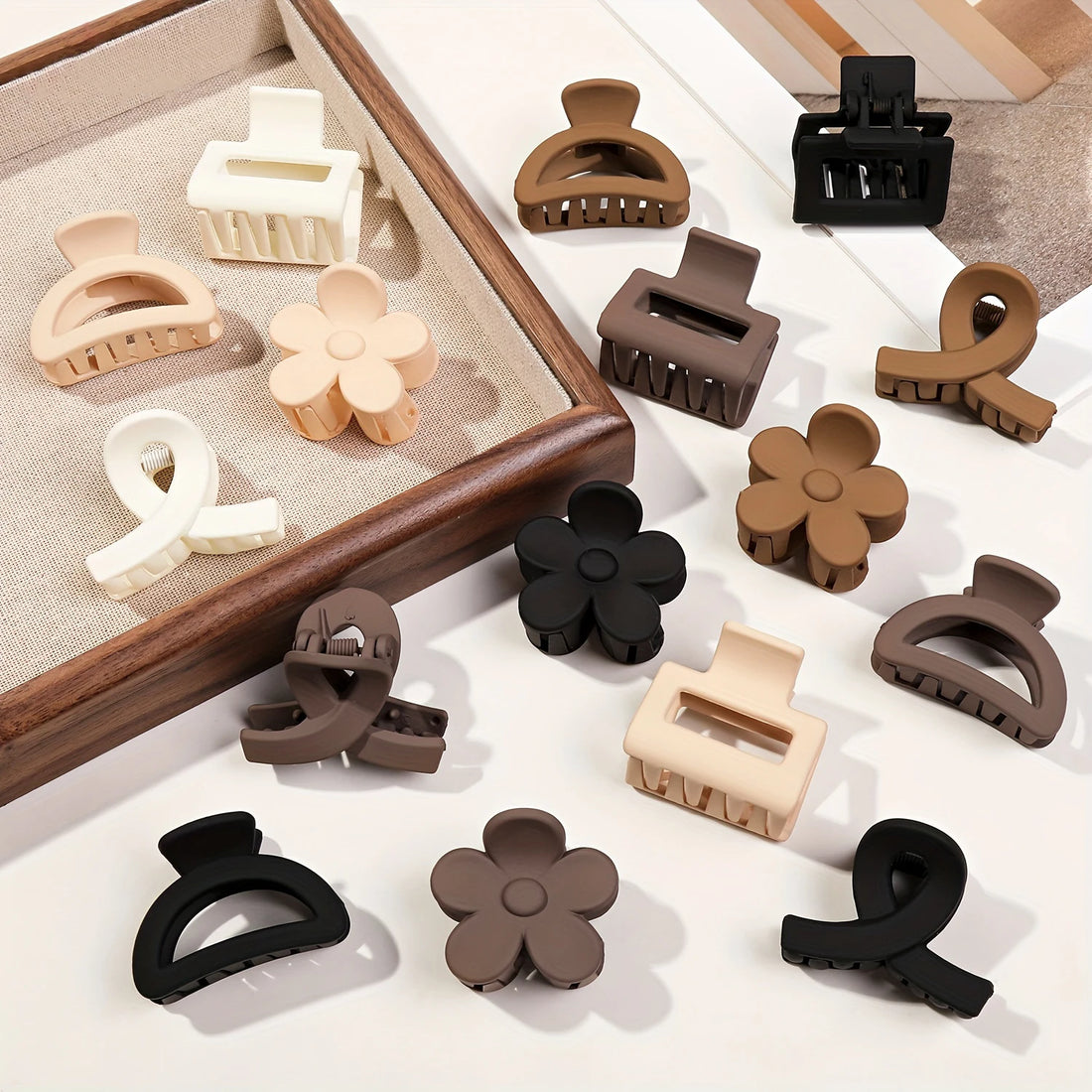 5-Piece Matte Flower Hair Claw Clips – Small Barrettes for Thin Hair
