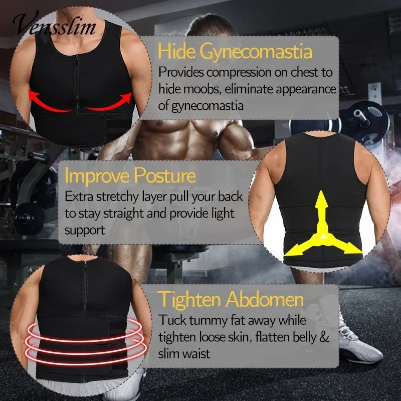 Vensslim Men’s Waist Trainer Vest – Slimming Compression Shapewear Shirt
