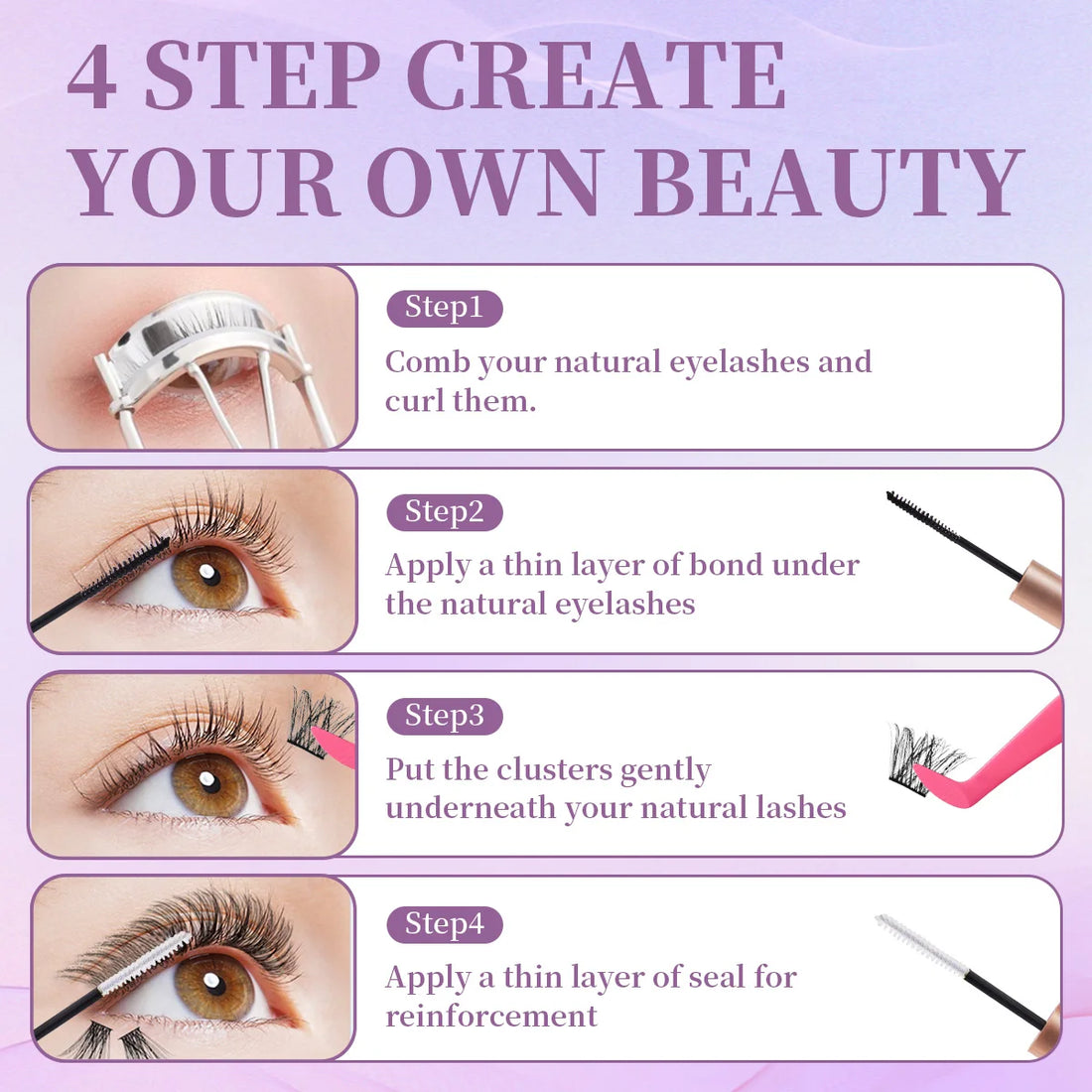 ISEEN DIY Eyelash Extension Kit – Cluster Lash Set with Bond, Seal, Tweezers & Brush