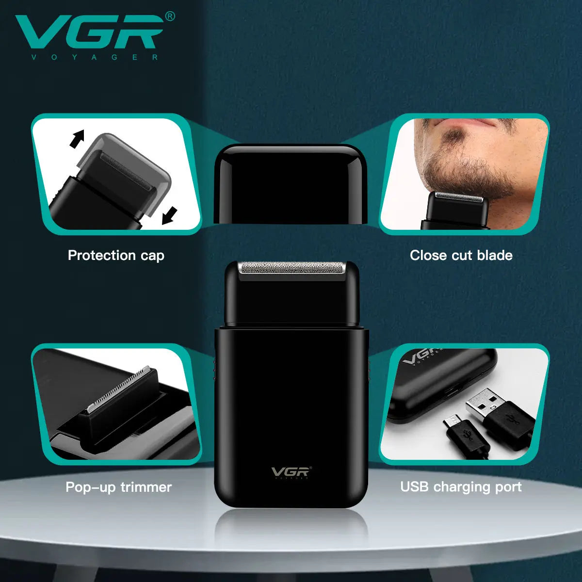 VGR 390 Mini Cordless Beard Trimmer – Rechargeable Electric Shaver for Men