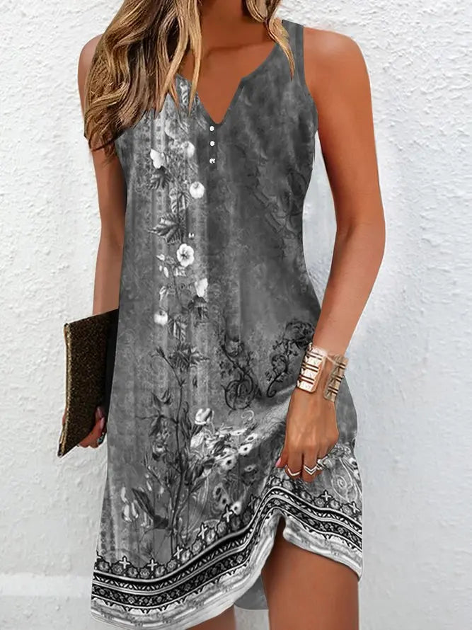 Women’s Boho Summer V-Neck Dress – Loose Sleeveless Vacation Style