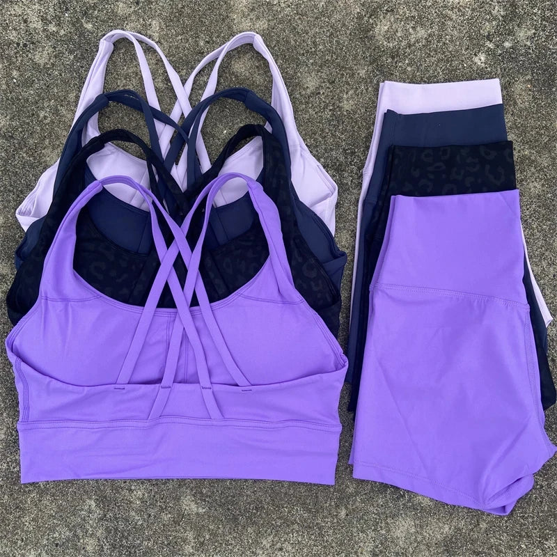 2-Piece Women’s Yoga Set – Cross-Back Sports Bra & High-Waist Shorts