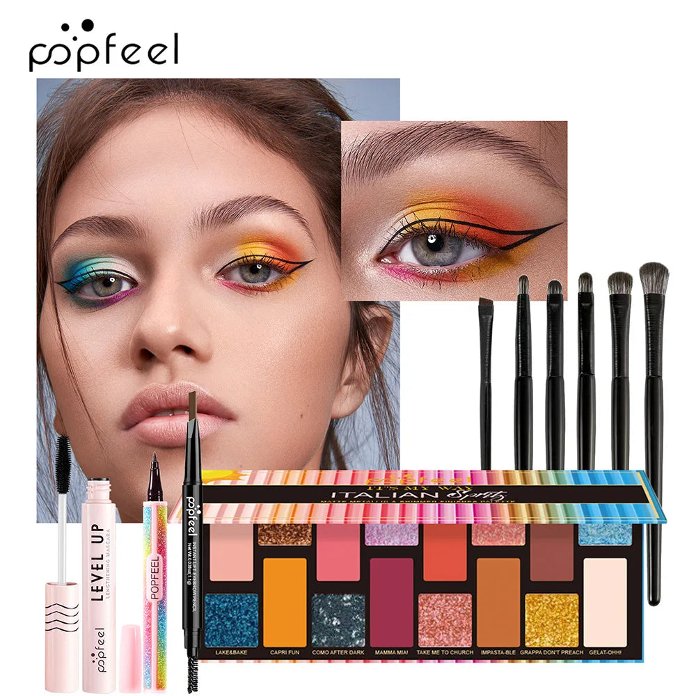 POPFEEL All-in-One Makeup Kit – Eyeshadow, Foundation, Lip Gloss, Brushes & More
